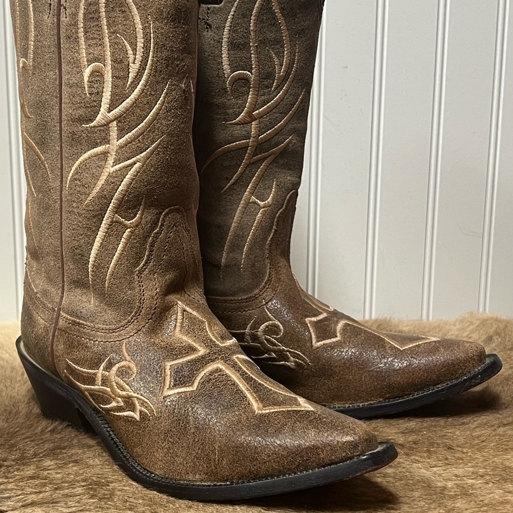Justin Tribal Cross Western Cowboy Boots 6 - Picture 9 of 9